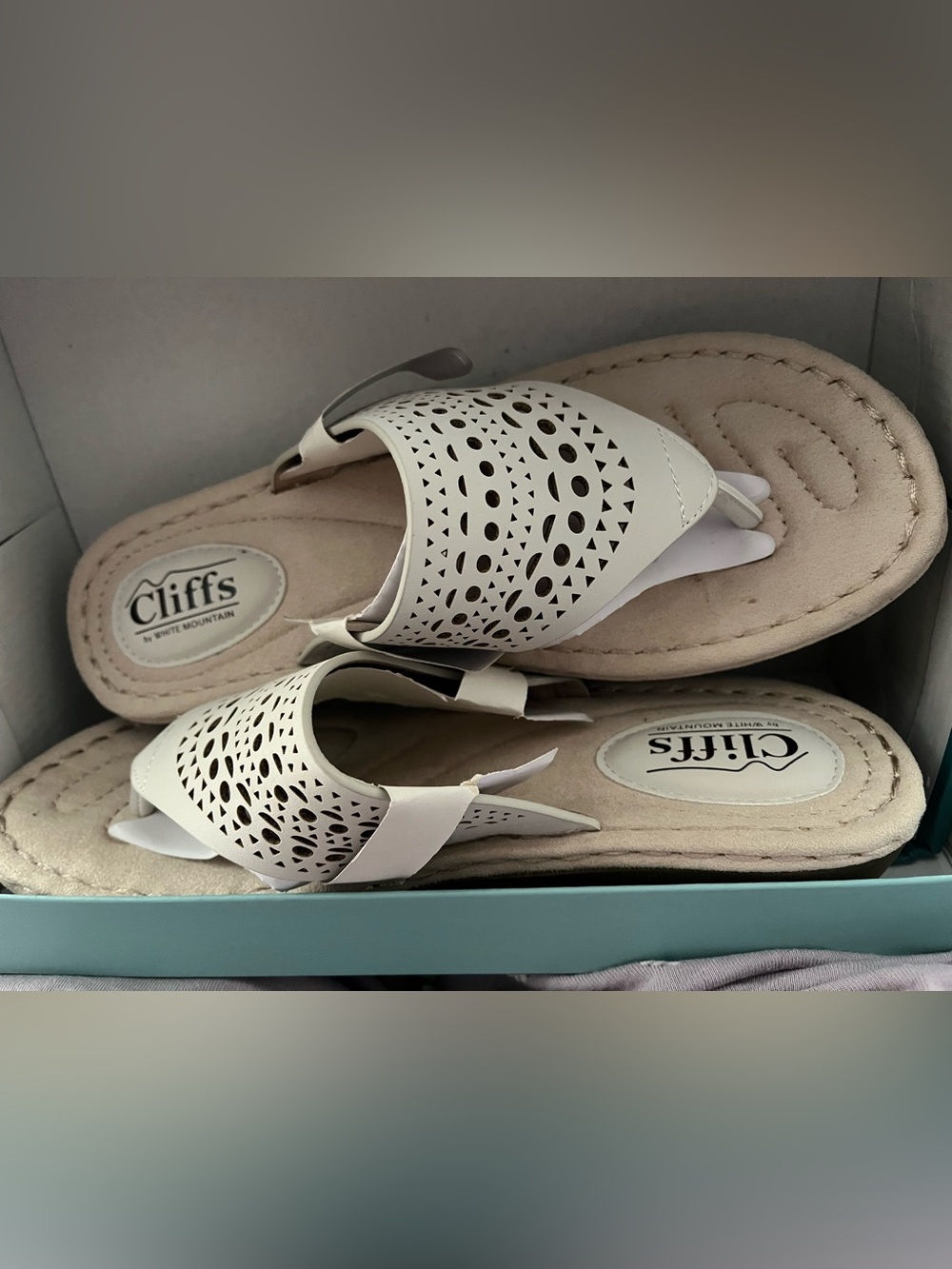 Cliffs by White Mountain Women's White Laser-Cut Thong Sandals